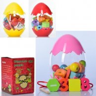 Деревянная игрушка Шнуровка MD 1614 фигурки, в яйце 12см, микс цветов, в кор-ке, 9,5-13-9,5