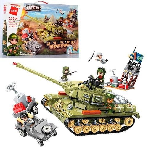 Конструктор Qman 21014 военный, танк, машинка, фигурки, 858дет,