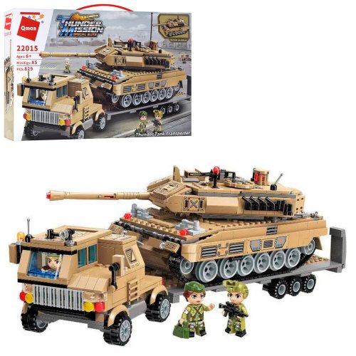 Конструктор Qman 22015 военный трейлер, танк, фигурки, 829дет