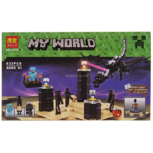 КОНСТРУКТОР BELA MINECRAFT "ДРАКОН ЭНДЕРА/КРАЯ", 632 ДЕТАЛИ майнкрафт