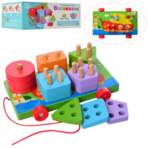 Деревянная игрушка Геометрический MD 1262 18см, каталка