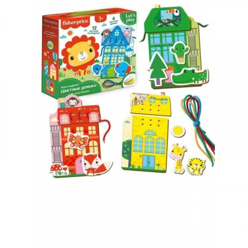 Игра-шнуровка "Fisher Price. Цветные домики" VT5303-18 (рус)