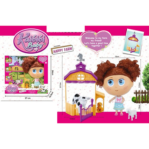 Кукла BLD294 , фигурки-животные 3шт, ферма